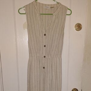 Calvin Klein | Beige Striped Button-Front Jumpsuit With Belt